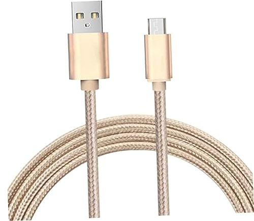 CAXUSD 3 Meter Nylon Braided Micro USB Charging Cord for Mobile Devices | Extra Long Length, Compatible with Power Bank or Charging Station, Golden Finish, Single Cable