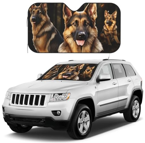 Pare-soleil de voiture Berger allemand pour fenêtre avant de voiture - Réflecteur pliable - Pare-soleil universel pour voitures, SUV, camions - Gardez votre véhicule au frais