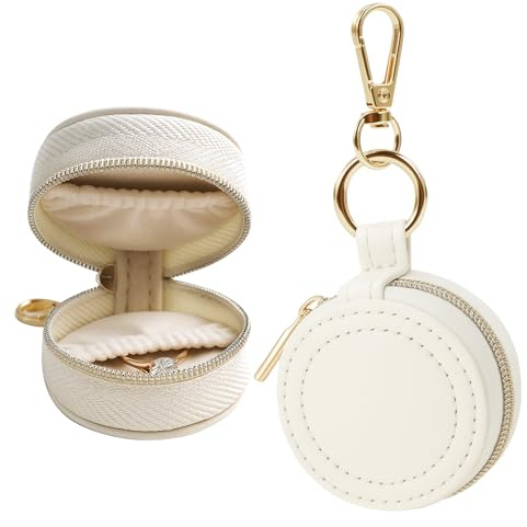 AUUTI Portable Ring Keychain Holder for Gym and Travel - White Jewelry Holder for Sports Bag, Compact Ring Earring Necklace Storage Case