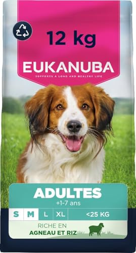 Eukanuba Torr hundfoder lamm ris för små och medelstora raser, premium torrfoder för vuxna hundar, 12 kg