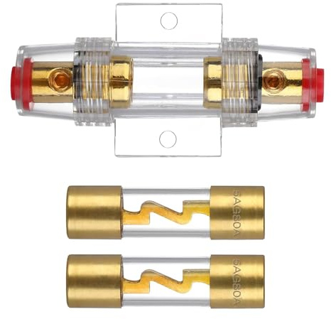 AGU Sicherungshalter 80A Vergoldet Inline mit 2 Stück AGU Sicherung | Glassicherung AGU-Sicherung Inline-Sicherungshalter Glasrohr für Automotive Audio Power Safety Protection