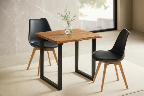 SAM 3-TLG. Essgruppe Josy 80x80 cm, Wildeiche-Optik, 2X Stuhl Schwarz | Holz Wildeiche-Optik, 40 mm Platte, U-Gestell Schwarz, 2X Schalenstuhl Schwarz + Buche-Gestell
