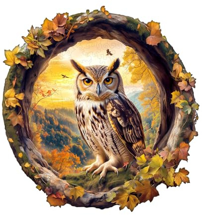 KaayeeWood Holzpuzzle Erwachsene,Herbst Eule Holzpuzzle,Einzigartige Wooden Puzzle Mit Geschenkbox,Geschenke für Kinder und Erwachsene(250 Stück,34 * 32.7cm)