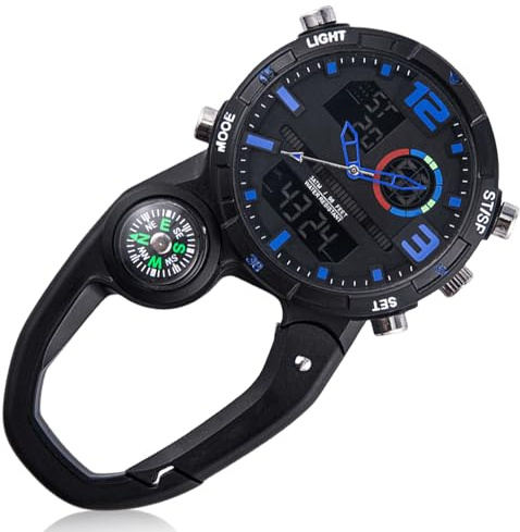 GOMETY Schwesternuhr Taschenuhr, Karabineruhren Leuchtende Schwesternuhr Uhr mit Karabiner Clip Krankenschwestern Uhren Multifunktionale Quarzuhr für Damen Herren Outdoor Rucksack Kletterer (blau)