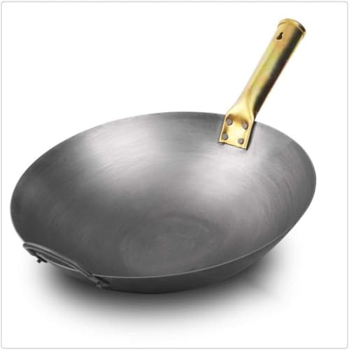WOTZOV Wok in Ferro - Padella Tradizionale in Ferro Non Rivestita Fatta a Mano per fornelli a Gas e a induzione - Pentole da Cucina Versatili，36cm