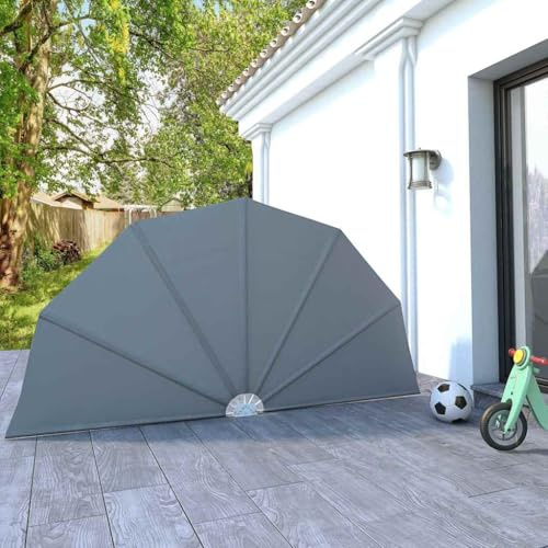 HaoChrymec Faltbarer Terrassen-Seitenfächer mit UV-beständigem Polyesterstoff, Ausziehbar, Freistehend, Sichtschutz für Balkon und Garten, Grau, 160 cm