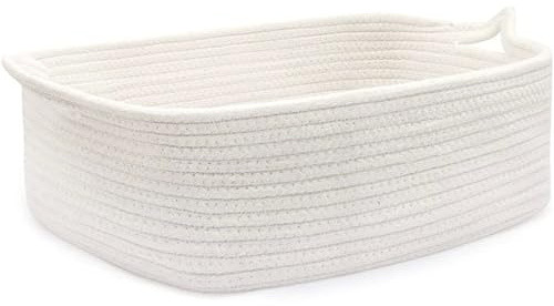 Icegrey Aufbewahrungskorb Baumwollseil Geflochten, Aufbewahrung Körbe mit Griff, Badezimmer Wickeltisch Zubehör Flechtkorb Organizer für Deko Kinderzimmer Spielzeug, Weiß