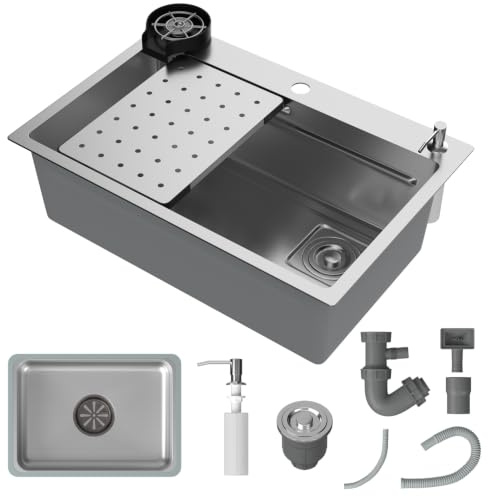 Fregadero Cocina 70 x 45 cm,STANEW Fregadero Acero Inoxidable, Fregadero de Repuesto y Tabla de Cortar y Lavadora de Copas de Alta Presión y Dispensador de Jabón