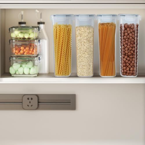 ECOVERDIC 4-Pack Airtight Food Storage Containers, 2.8L Cereal & Dry Food Dispensers with Lock Lids - Stackable Pantry Organizers for Flour, Sugar, Pasta (Clear)