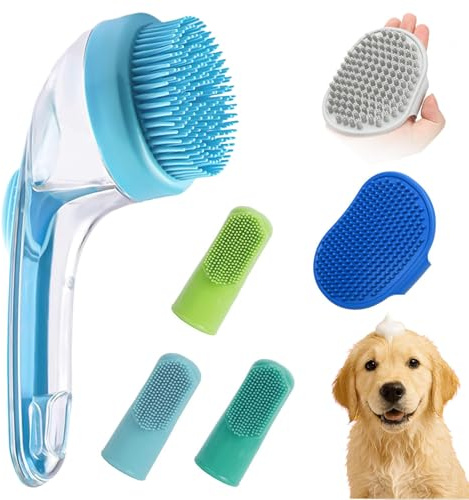 Hunde-Badebürste – Hunde-Badeschrubber für kurzes Haar, tragbare Haustier-Welpen-Zahnreinigung, Massage-Waschwerkzeug für Spa, drinnen und draußen, Zuhause, Camping