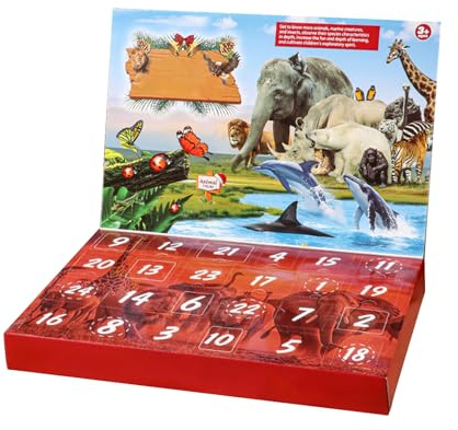 Adventskalender Med Djurfigurer 24-Dagars Naturutforskning Och Upptäckt