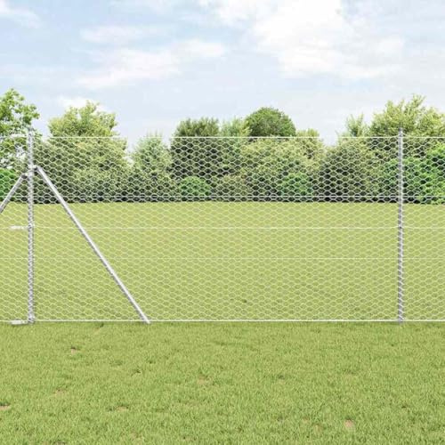 Sexkantigt flätat staket silver 1,4 x 10 m, galvaniserat stål, väderbeständigt, hållbart trädgårdsstängsel för utomhusbruk, enkel montering