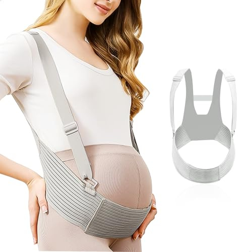 xiruiubao Faja Embarazada,Faja Embarazadas Sujeciónn con Tirantes Ajustables,Cinturon Embarazada para Embarazos de Medio a Avanzado con Contorno de Vientre de 110-125 CM,Faja Embarazo Gris