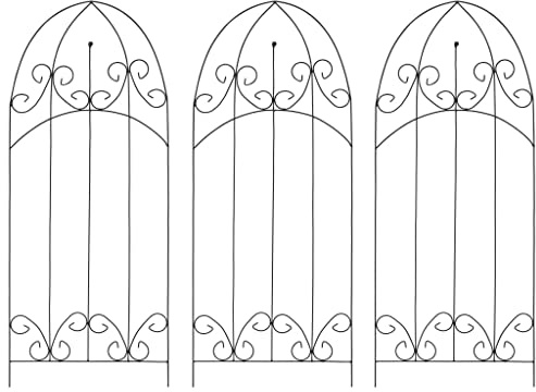 QUAHEAS Enrejado 3 unidades, hierro negro, 40 x 100 cm, con parte superior curvada, resistente a la intemperie, para balcón, terraza, jardín, como soporte para plantas y escaleras para plantas