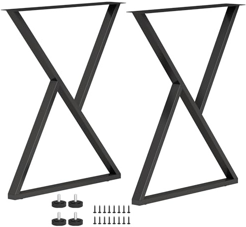 HOMCOM Patas de Mesa de Acero, Juego de 2 Patas en Forma de X para Muebles Industriales con Almohadillas Ajustables y Tornillos para Mesa de Comedor, Banco, 60x10x72 cm, Negro