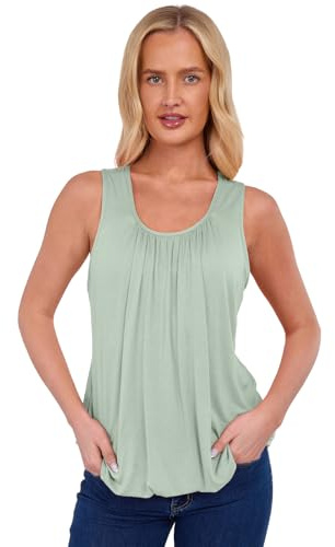 NetSetUK Women Bubble Hem Straps Vest Top Sleeveless Round Pleated Scoop Neckline Vest Summer Ladies Loose Fit Elasticated Camisole Swing Waist Top