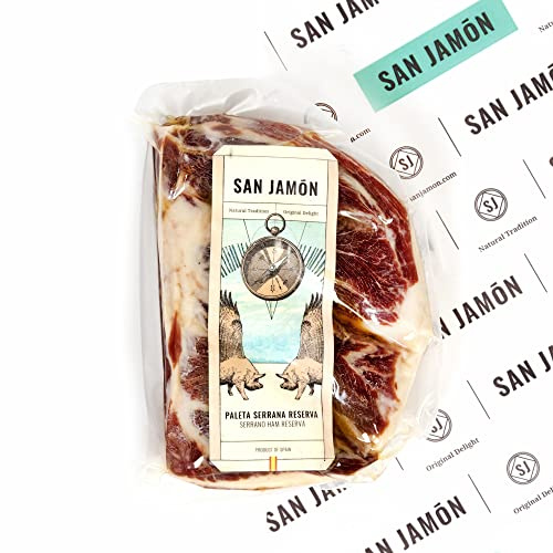 SAN JAMÓN Épaule De Jambon Serrano Désossée Gran Reserva. Demi-Pièce D'Épaule Serrana Sans Os De 1,1-1,3 Kg, Élaborée Artisanalement Avec Un Affinage Moyen De 10-12 Mois.