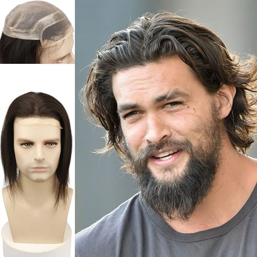 Voloria 12 Long Hair Men's Toupee 100% Virgin Human Hair Replacement System for Men 10x8 Base Size Natural Black Color