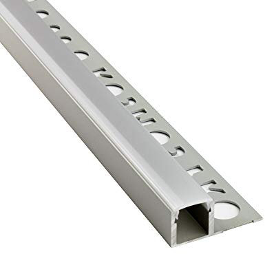LED Aluprofil T77 silber 12mm Fliesenprofil + Abdeckung Abschlussleiste Bordüre Fliesen für LED-Streifen-Strip 2m milky