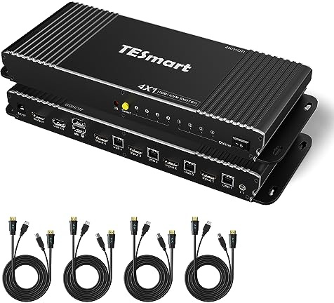 TESmart Commutateur KVM HDMI 4 Port 4K@60Hz KVM Switch HDCP 2.2 Ultra HD YUV444 18 Gbps, Sortie Audio, émulateur EDID, Hotkey, HDR10, Dolby Vision, Dolby/DTS, 4 Ordinateurs sur 1 Moniteur/téléviseur