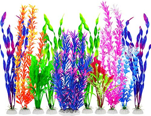 MyLifeUNIT Fish Tank Plants, 10 Pack Artificial Aquarium Plants for Decorations (Blue)