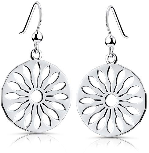 Materia Blumen Ohrringe Silber hängend - 925 Sterling-Silber Ohrhänger Blüte Sonne rund für Damen Teeanger in Etui SO-398