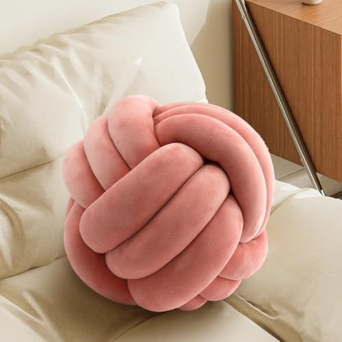 Knot Pillow Ball, Handmade Decorative Throw Pillow, Soft Round Knotted Cushion for Couch & Bedroom, Cute Home Decor, Braided Pillow for Living Room (7.87 Inches, Blush)