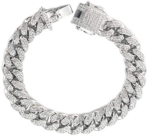 Halukakah Diamant Kubanische Kette für Damen Mädchen,13.5MM 18 Karat Echt Vergoldet/Platin Weißgold Überzogen Halsband Halskette Armband Iced Out,Labordiamanten Hand Eingelegt,mit Geschenkbox