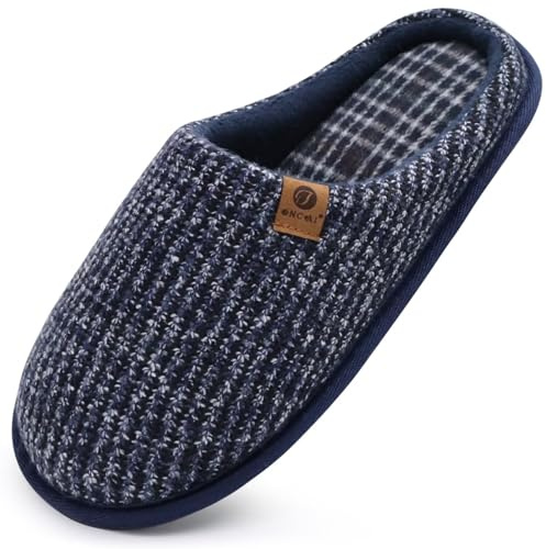 ONCAI Pantofole da Uomo Invernali strisce, Comoda Memory Foam Calde Scarpe da Casa Con Suola Antiscivolo Blu Taglia 44