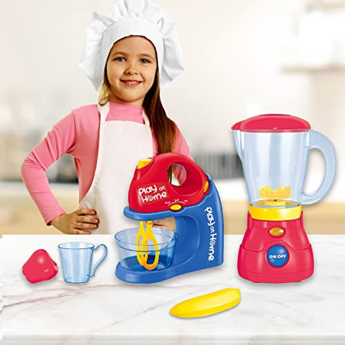 Koolbitz 2 in 1 Kids Pretend Play Kitchen Set Juicer Blender Age 3+ and Mixer Toy with Pretend Fruits Vegetable Kitchen Accessories, House Hold Appliance Realistic Action Light Sound, Best Gift for Children