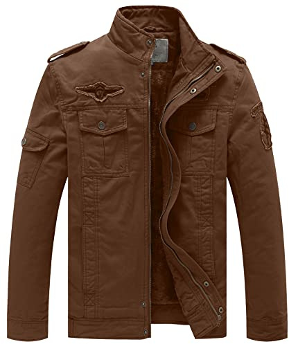 WenVen Klassisk övergångsjacka för män vinter varm jacka ledig utomhus vindtät kappa förtjockad bomull kappa Blouson ståkrage fleecejackor, kaffe, L