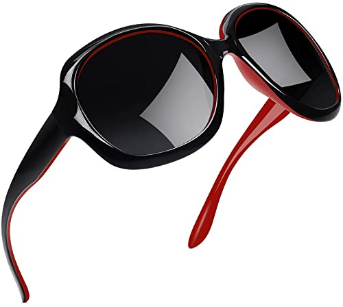 Joopin Occhiali da Sole Donna Polarizzati Vintage Oversize UV400 Protezione Grandi Quadrati Occhiali da Sole (Nero Rossa)
