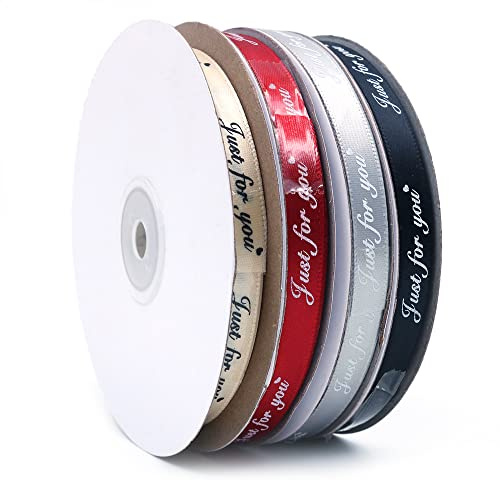 CENPEK 4 Rollos de Cinta de satén de 1 cm de Ancho para impresión de 50 Yardas Just for You, Cinta de Manualidades para Boda, cumpleaños, día de San Valentín, de Embalaje de Papel, decoración # 3