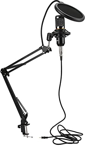 BM800 Kondensatormikrofon-Set (USB-Richtmikrofon mit flexiblem Arm, für PC, Laptop, Laptop, Schwarz und Schwarz)