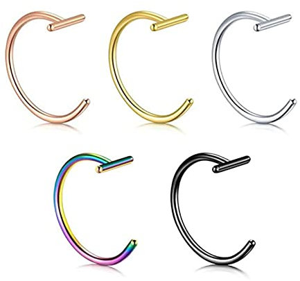 Nasenpiercing Stechen Set, Lippenpiercing Ring Titan Bunt Faux-Clip auf C-Form Schmuck Zunge 5 Stück Damen Geschenk