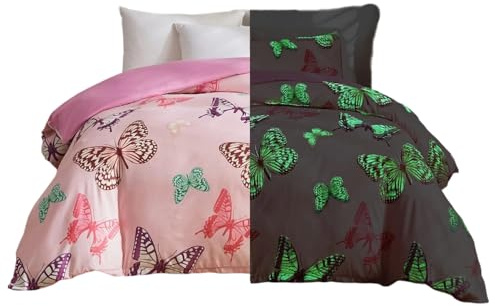Homewish Butterfly Comforter Cover For Boys Kids Glow In The Dark Bedding Set Girls Teens Bedroom Glow Decor Duvet Cover Colorful Butterfly Animal Bedding Collections With 2 Pillowcases Double Size