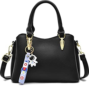 NICOLE & DORIS Mode Damen Handtaschen Elegante Henkeltasche PU Leder Schultertasche Designer Klein Tasche mit Mehreren Fächern Frauen Umhängetasche mit Anhänger Schwarz