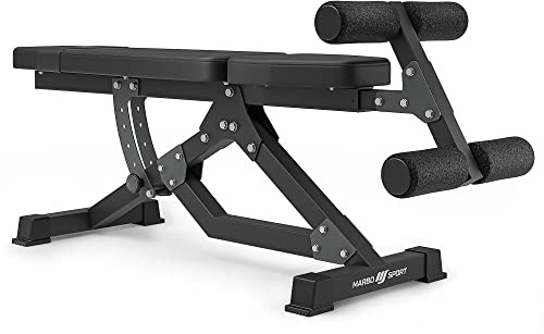 Marbo Sport Allenatore addominale MS-L110 2.0, regolazione dell'inclinazione dello schienale, supporto gamba regolabile, ruote imbottite in schiuma EVA, imbottitura rinforzata, Made in EU Nero