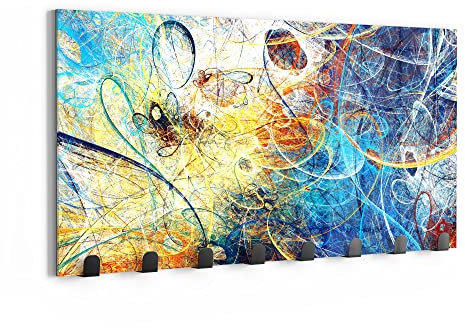 DEQORI Wandgarderobe Glas & Metall | Motiv Lebhafte Kritzelei | 60x30 cm | Design Haken-Leiste modern | Garderoben-Paneel für Flur, Wohnzimmer & Schlafzimmer | magnetisch & beschreibbar