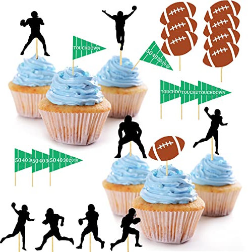 Cupcake-Topper mit Amerika-Fußball-Motiv, Sport-Party-Dekorationen, 24 Stück, Superbo-Rugby-Cupcake-Topper für Jungen zum Geburtstag