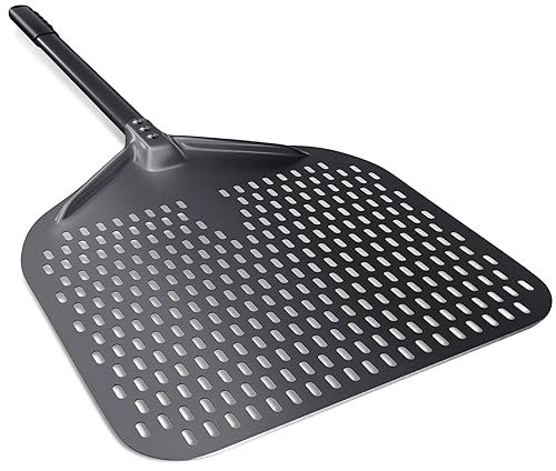 NUTUNI 14 Perforated Pizza Peel, 14 x 16 Lightweight Aluminum Pizza Turning Peel, Commercial Pizza Paddle, 34 Inch Overall