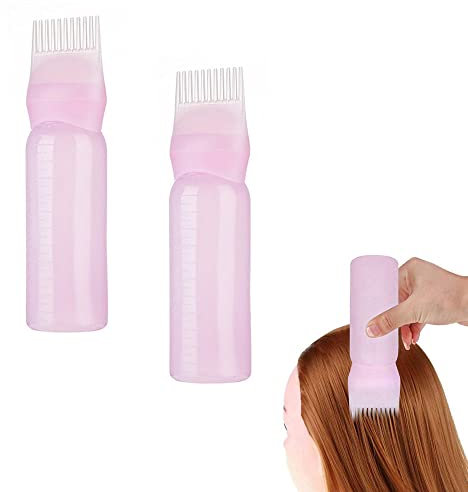 Norhogo 2 Pieces Hair Dye Brush Bottle Root Comb Applicator Bottle Comb Hairs Dye with Graduated Scale Scalp Treatment Tools Applicators Brush Bottles (Pink)
