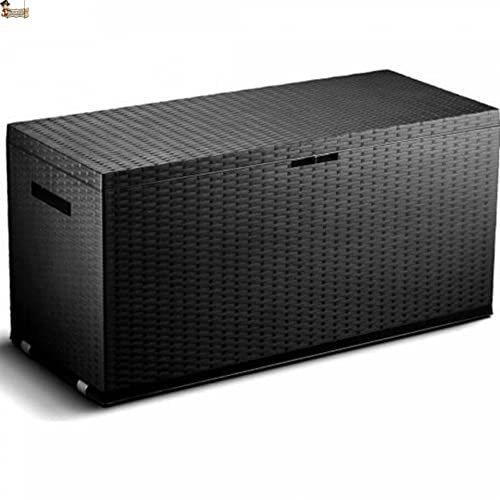 BricoLoco.com Coffre coffre de rangement extérieur jardin 350 litres !!! 120 x 52 x 60 cm Résine imitation rotin. Résistant aux intempéries. Rangement outils, jouets, …