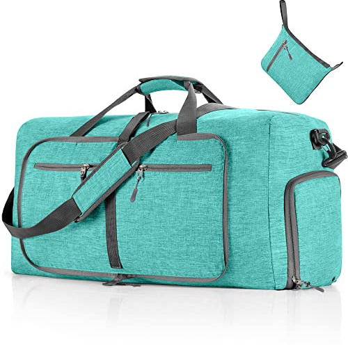 Vomgomfom Leichte Faltbare Reisetasche Groß 65L Sporttasche Damen Herren mit Schuhfach, Travel Duffle Bag Sport Tasche für Reisen Gym Urlaub Übernachtung (Grün)