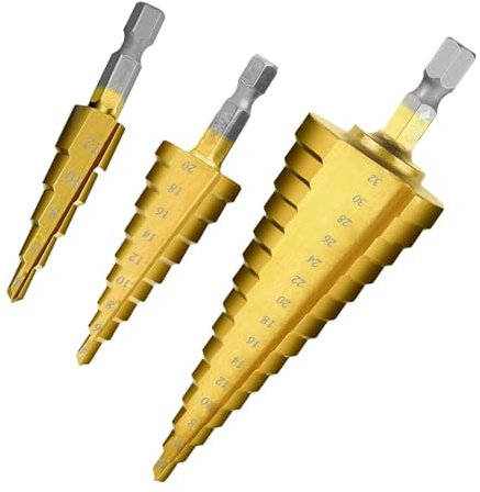 Yunshengmy Step Drill Bit,3PCS Hss Step Bits Set High Speed Steel Step Drill Bits Set-4mm to 12/20/32 mm(5/32to 5/4)-Cone Drill Bits for Wood,Stainless Steel,and Thin Sheet Metal