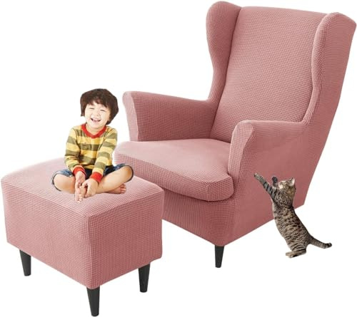 Sesselüberwürfe Elastisch 3-teilig Sesselbezug Ohrensessel Überzug Mit Ottomane Schonbezug Ohrensessel Bezug Bezug Sesselhusse Stretch Husse Für Ohrensessel (Color : #74, Size : Wingback Chair Cover