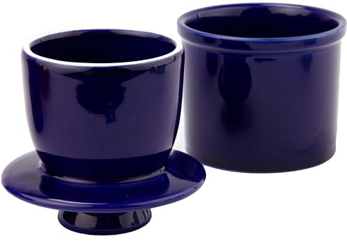 Round Butter Crock with Counter with Water Line for Fresh Spreadable Butter - Butter Keeper with Lid - Butter Dish Housewarming Gift - Navy Blue