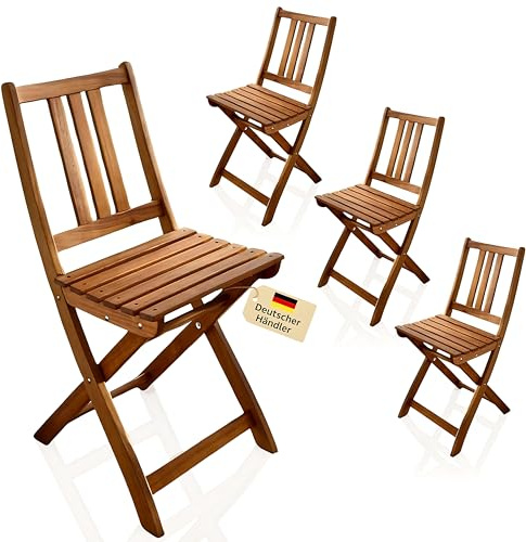 Loreno Gartenstuhl 4er Set aus massivem Akazienholz Klappbar Holz | Blossom Balkonstuhl Holz, Robust & Pflegeleicht, Ideal für Garten & Terrasse