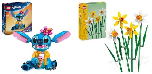 LEGO | Disney Stitch Building Toy for 9 Plus Year Old Kids, Girls & Boys & Creator Daffodils, Artificial Flowers Set for Kids, Build and Display This Bouquet at Home as Bedroom or Desk Decoration