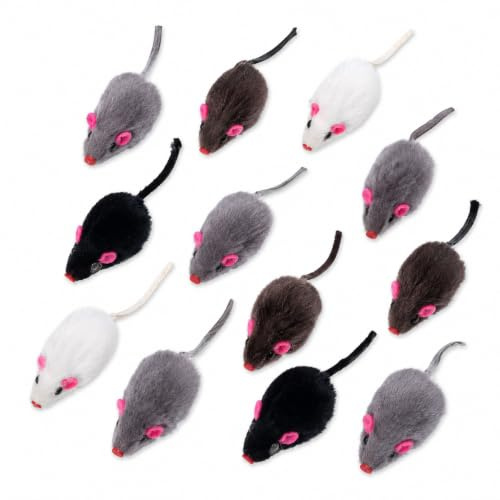 Sunshine smile Juego de 12 ratones de juguete para gatos, ratón de juguete, ratón de juguete con cola de peluche, ratón de juguete para gatos